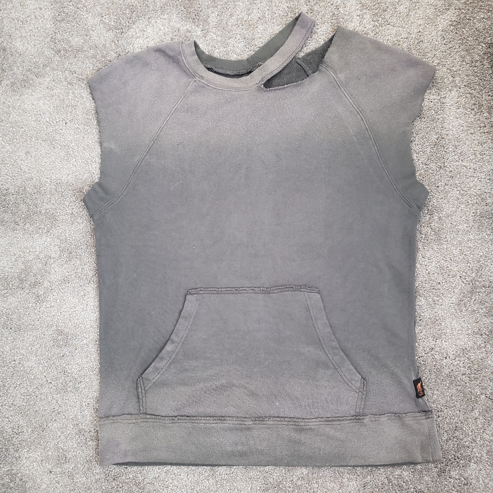 Distressed raw edge cut off sweatshirt